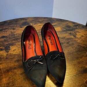 PATWIL Vintage WOMEN BLACK SUEDE DRESS SHORT STACK HEELS SHOE SIZE 7 PATENT BOW